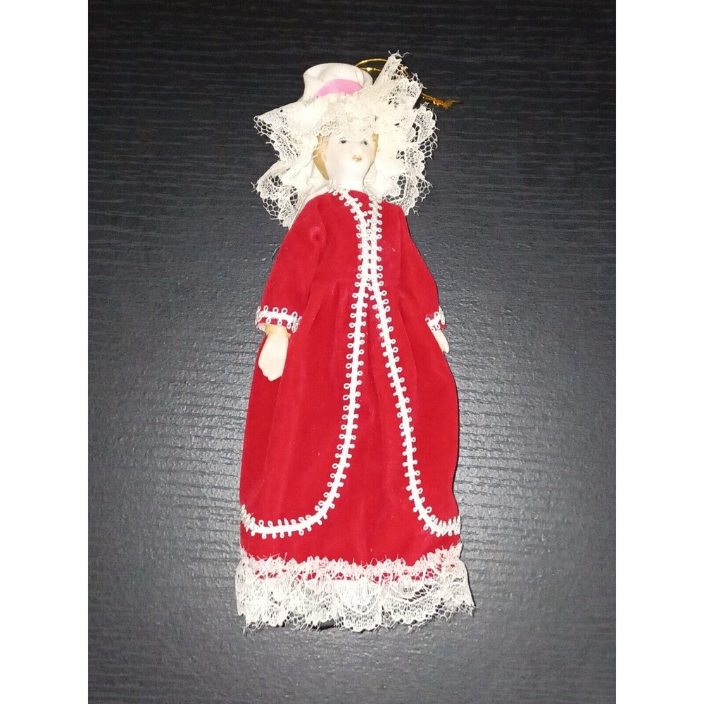 Victorian Woman Red Velvet Coat Dress Vintage Ornament